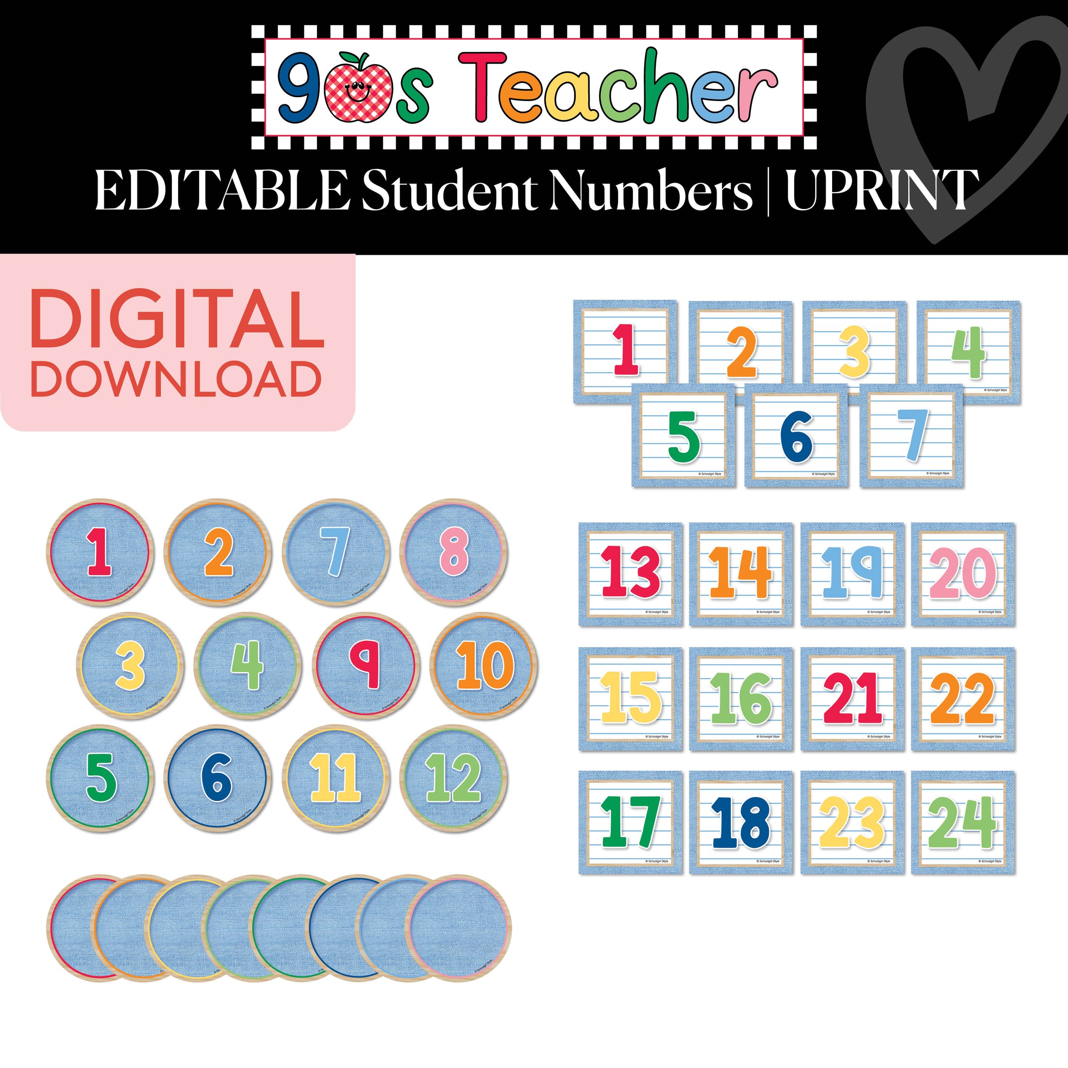 Printable Retro Editable Student Numbers | 90s Teacher