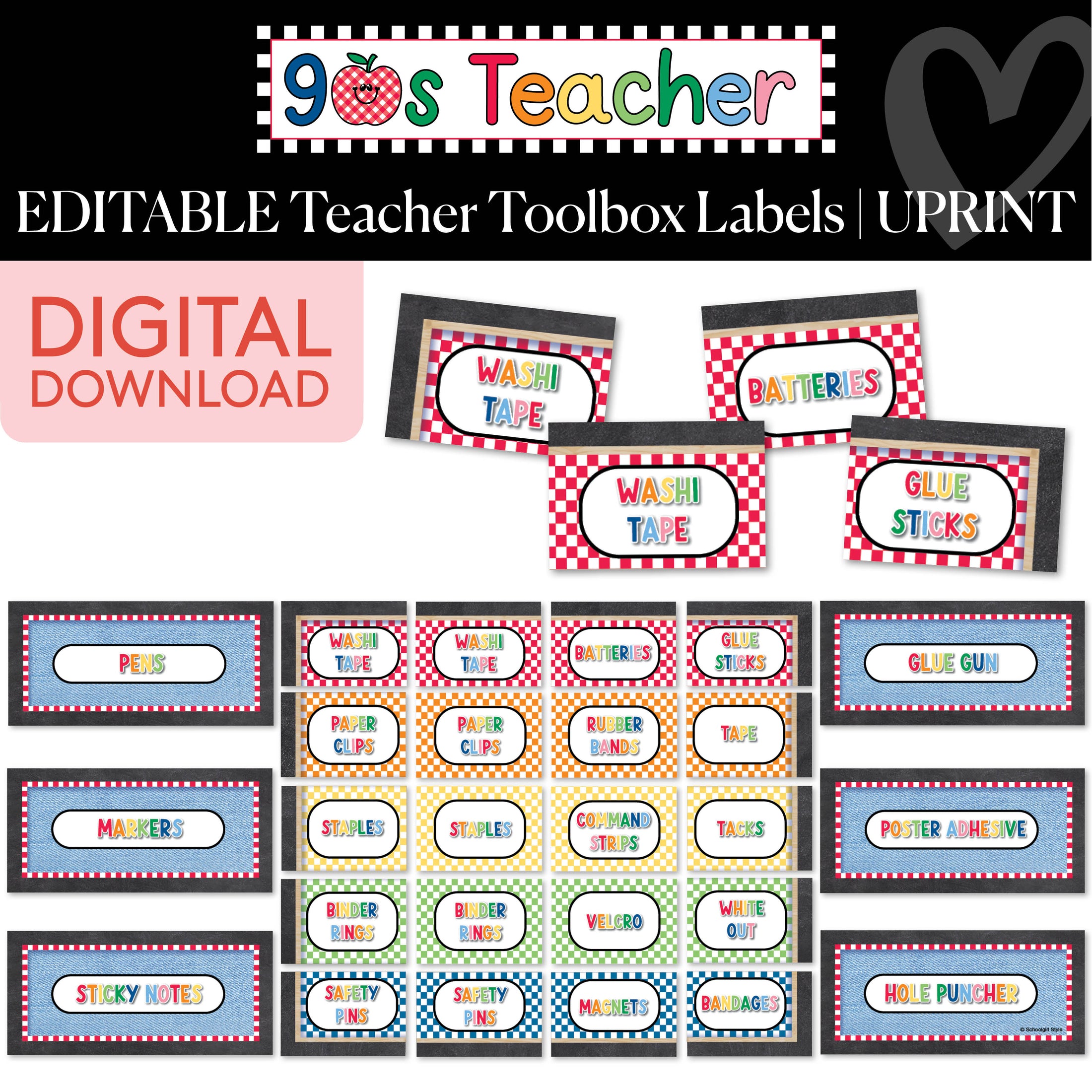 Printable Retro Editable Teacher Toolbox Labels | 90s Teacher