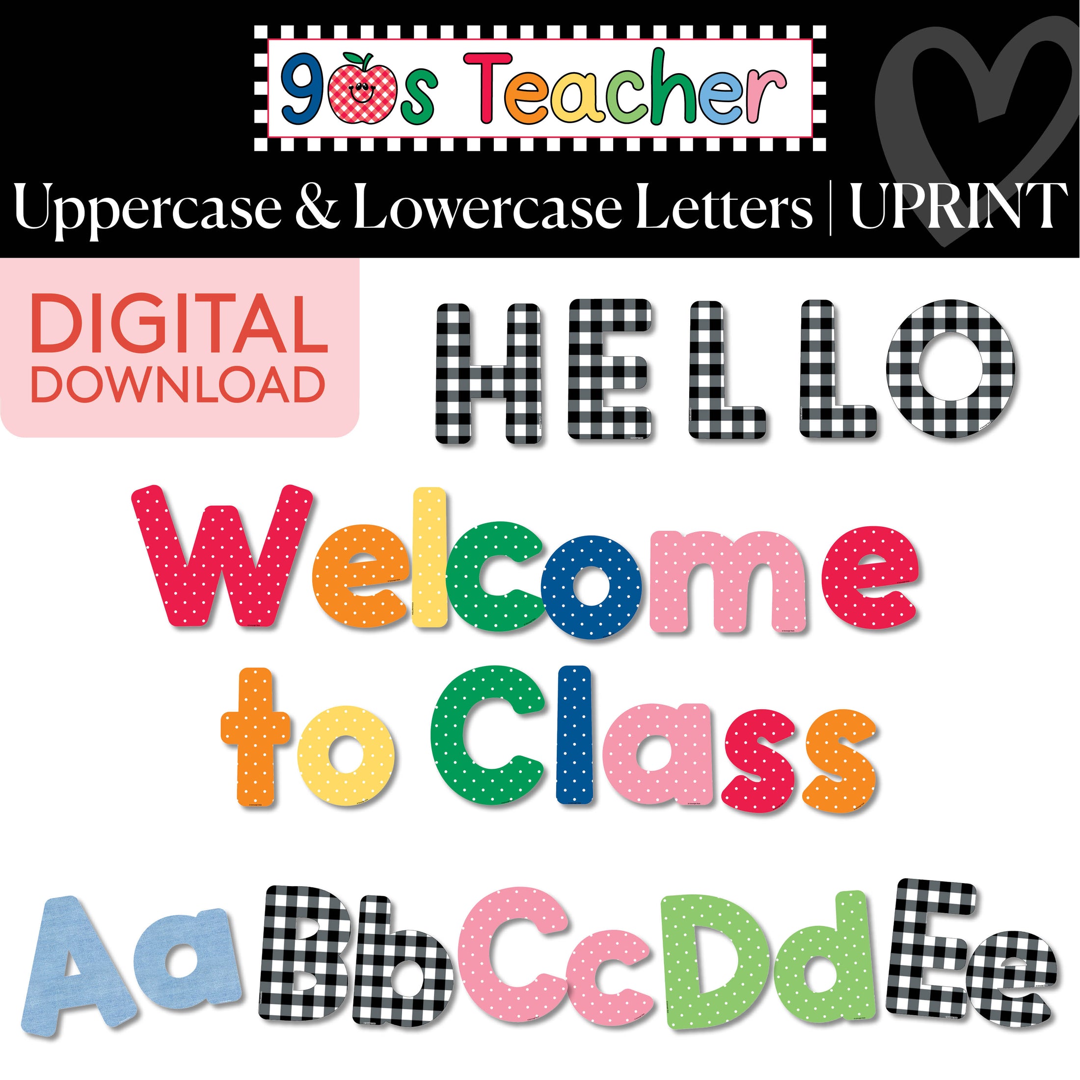 Printable Retro Uppercase & Lowercase Letters | 90s Teacher