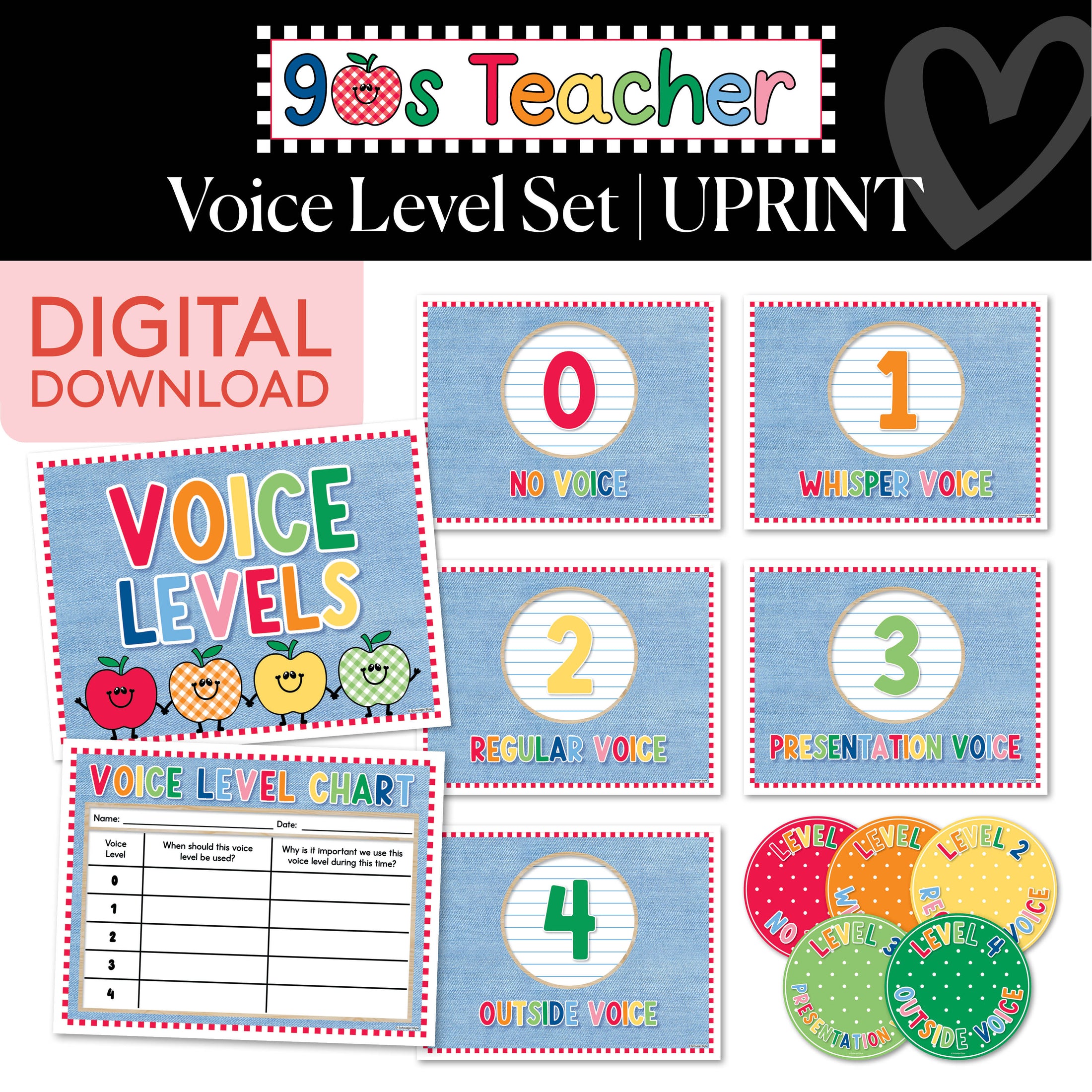 Printable Retro Voice Level Set | 90s Teacher
