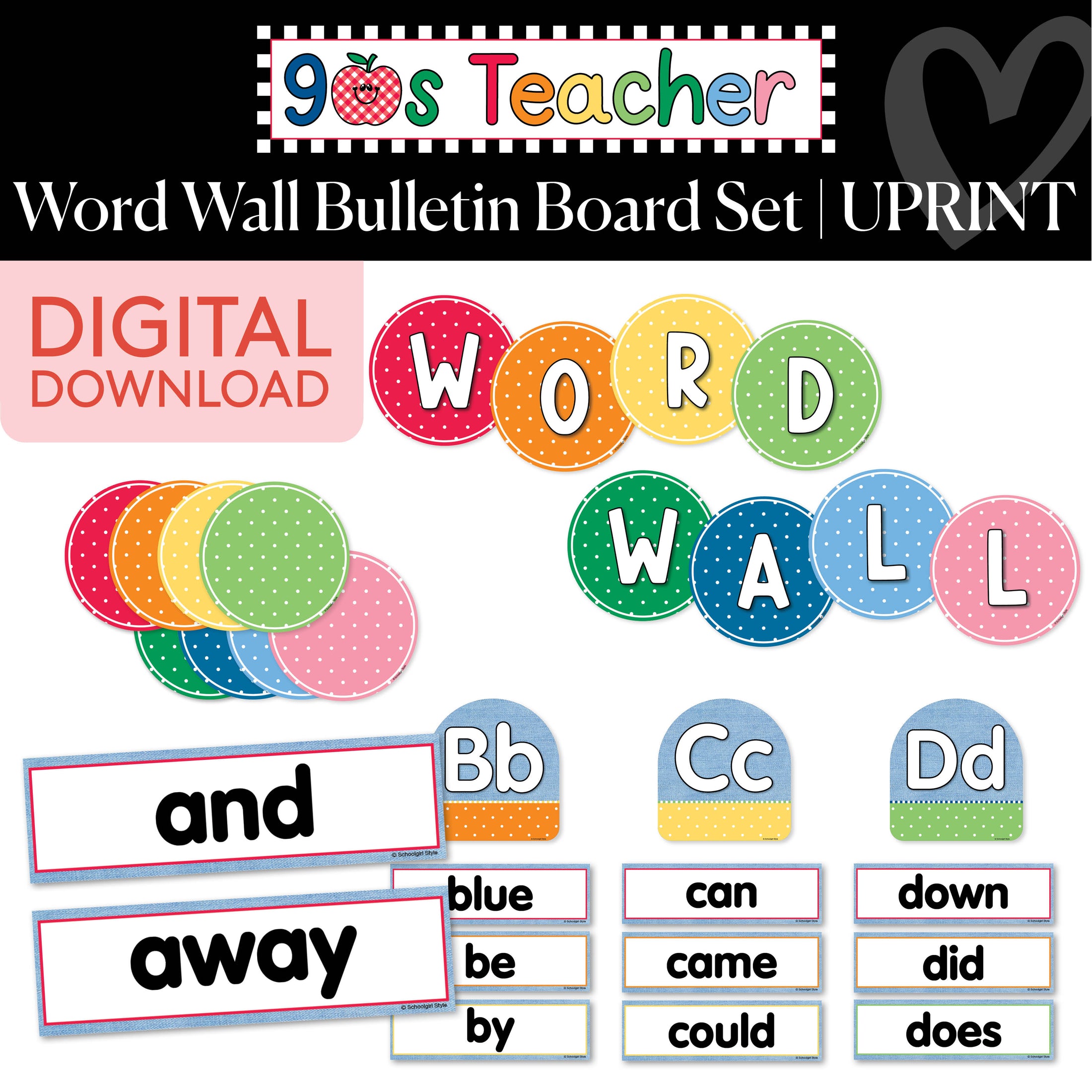 Printable Retro Word Wall Bulletin Board Set | 90s Teacher
