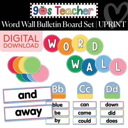 Printable Retro Word Wall Bulletin Board Set | 90s Teacher