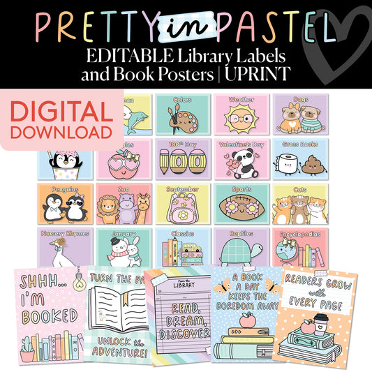 Printable Pastel Classroom Library Labels & Posters – Book Bin Labels with Visuals (180-Label Set)