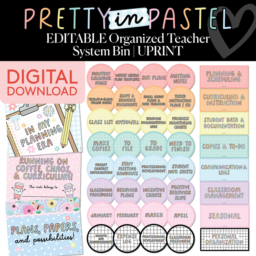 Printable Pastel Editable Organized Teacher System Bin | Pretty in Pastel