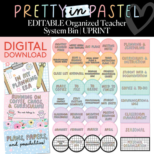 Printable Pastel Editable Organized Teacher System Bin | Pretty in Pastel