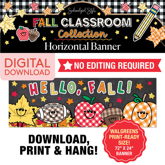 Printable Hello Fall Horizontal Walgreens Ready Kraft Style Banner | 90s Teacher