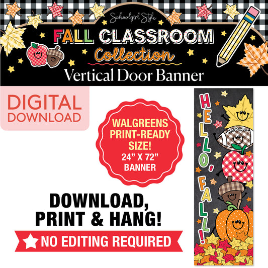 Printable Hello Fall Vertical Walgreens Ready Kraft Style Banner | 90s Teacher