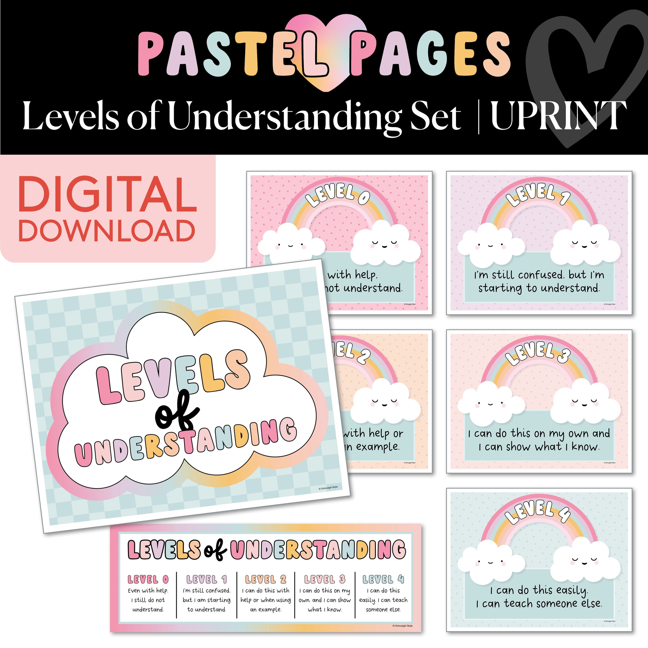 Printable Boho Pastel Levels of Understanding Posters | Pastel Pages