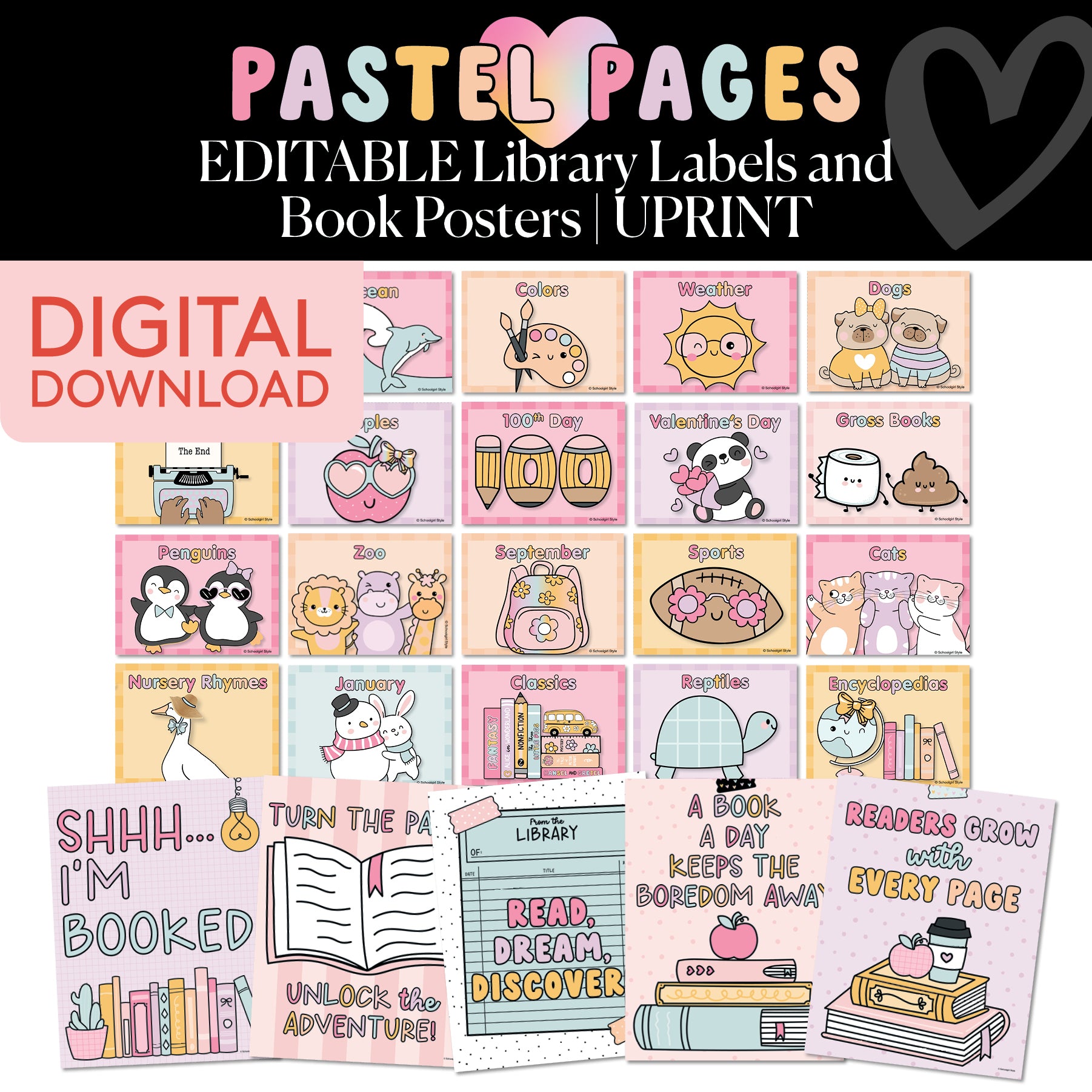 Printable Boho Pastel Classroom Library Labels – Book Bin Labels with Visuals (180-Label Set) | Pastel Pages