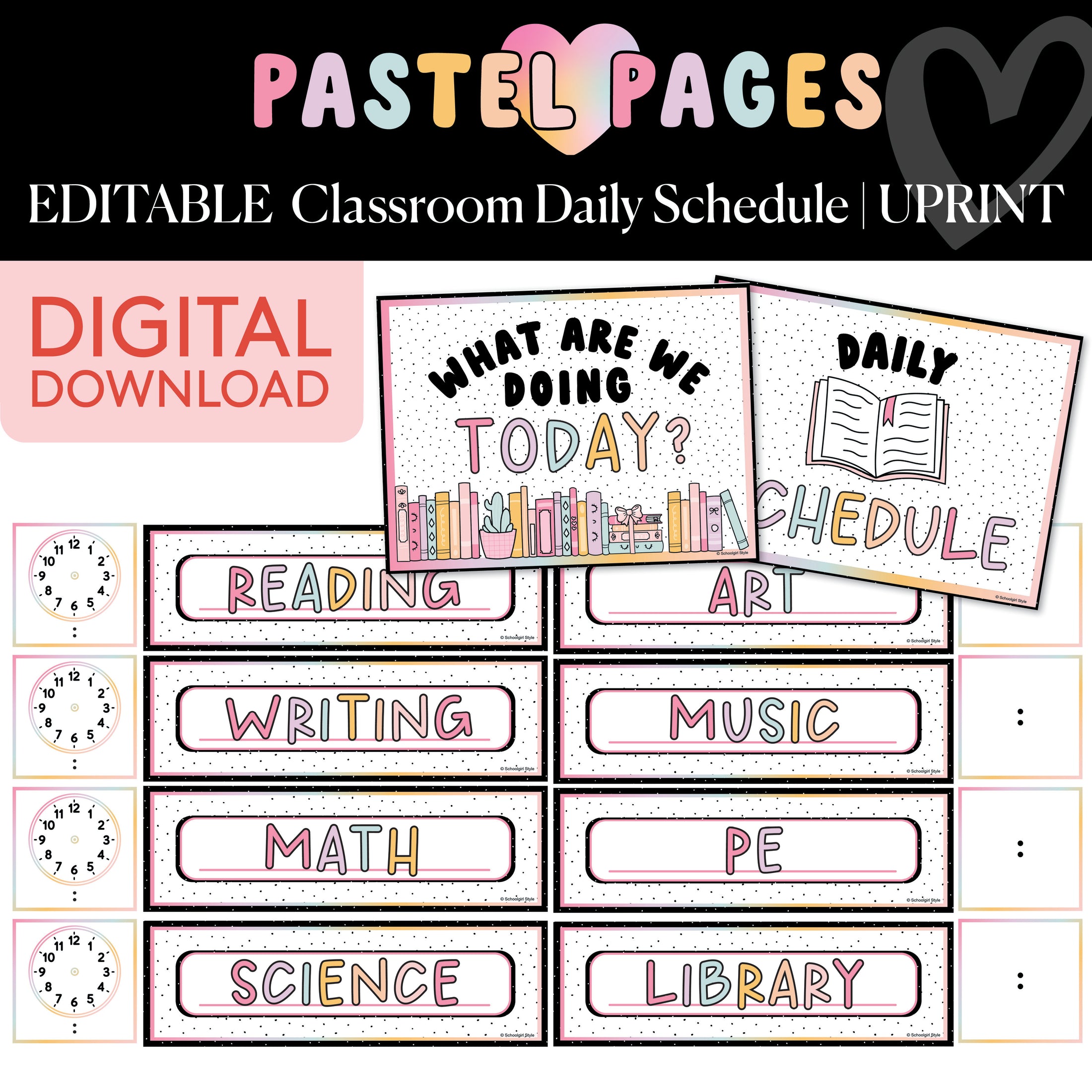 Printable Boho Pastel Editable Classroom Daily Schedule | Pastel Pages