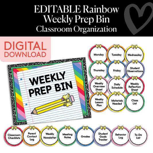 Printable Rainbow Weekly Prep Bin