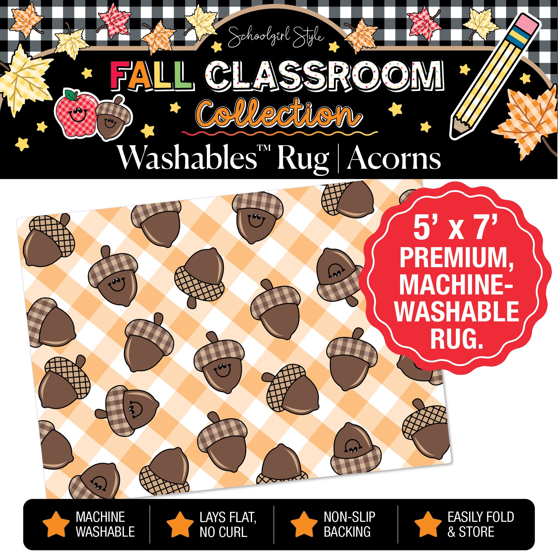 Pastel Gingham Acorns Classroom Mat by Schoolgirl Style