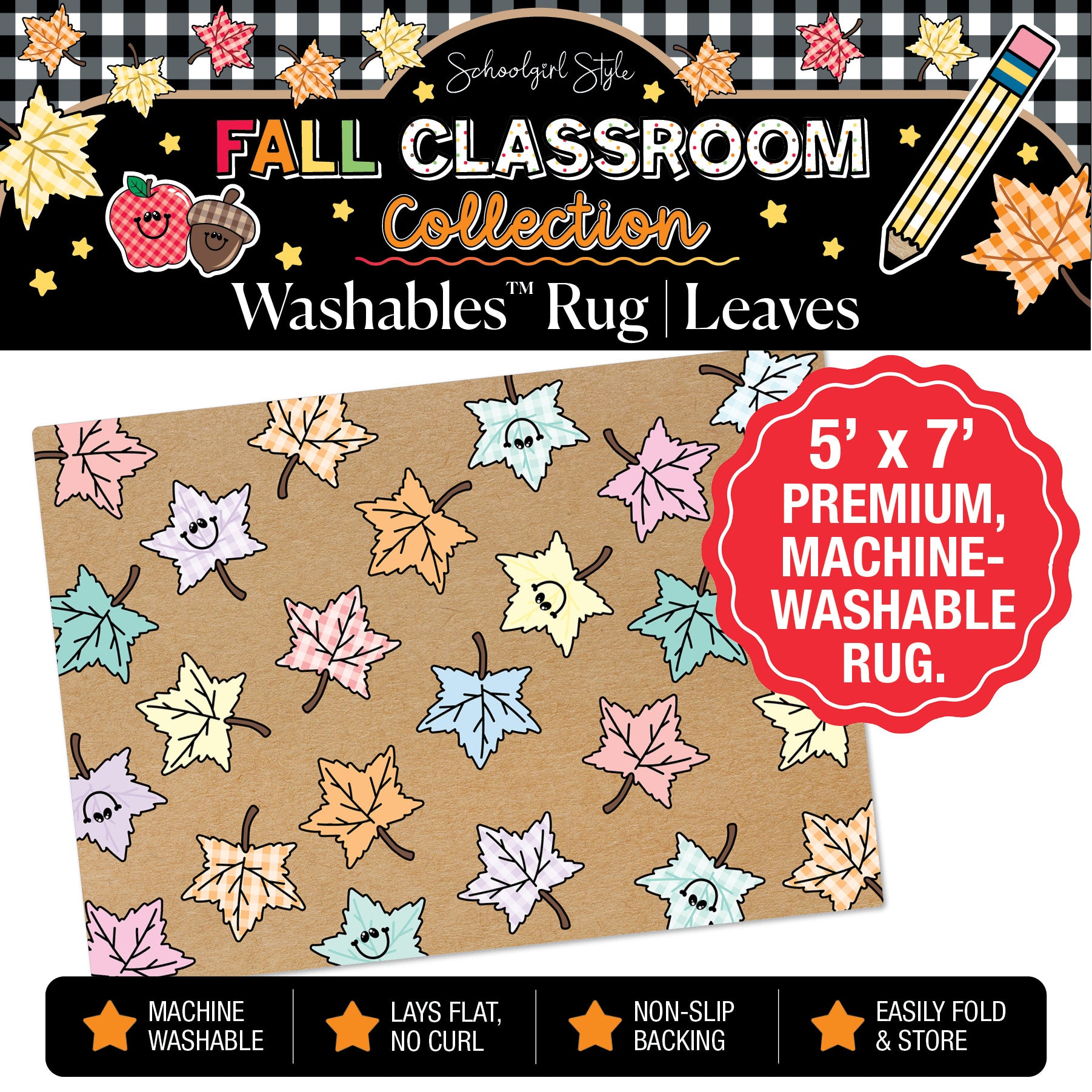 Pastel Gingham Leaves Classroom Mat by Schoolgirl Style