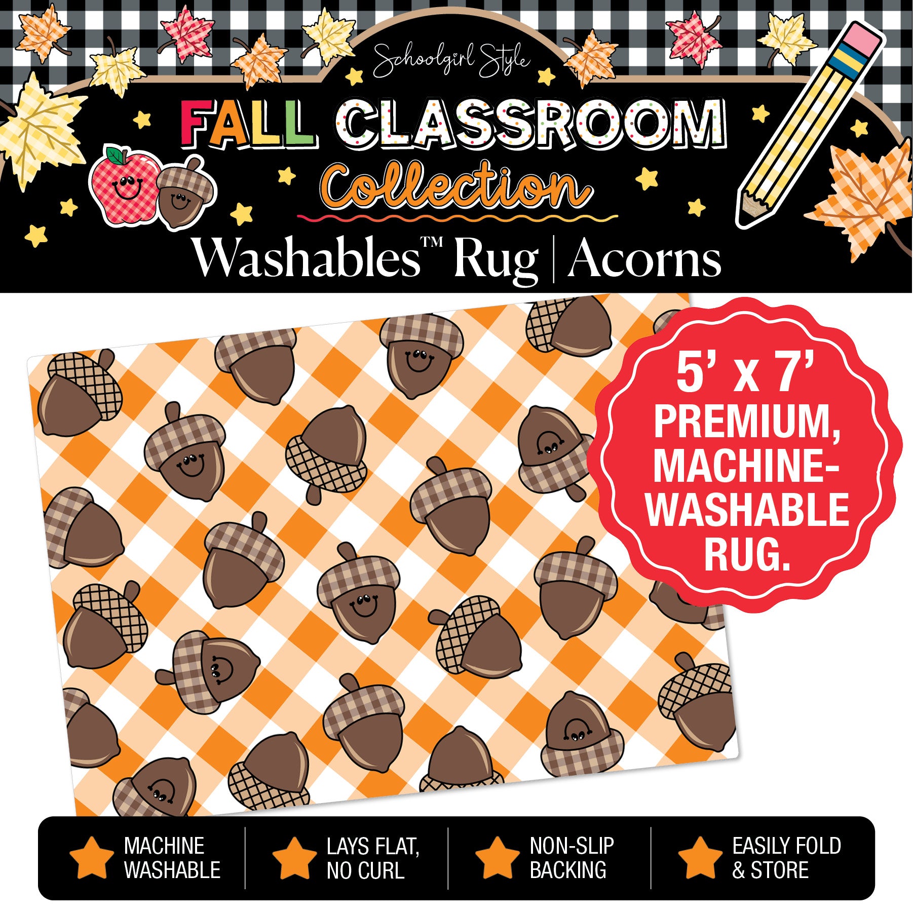 90s Teacher Gingham Acorns Classroom Mat by Schoolgirl Style
