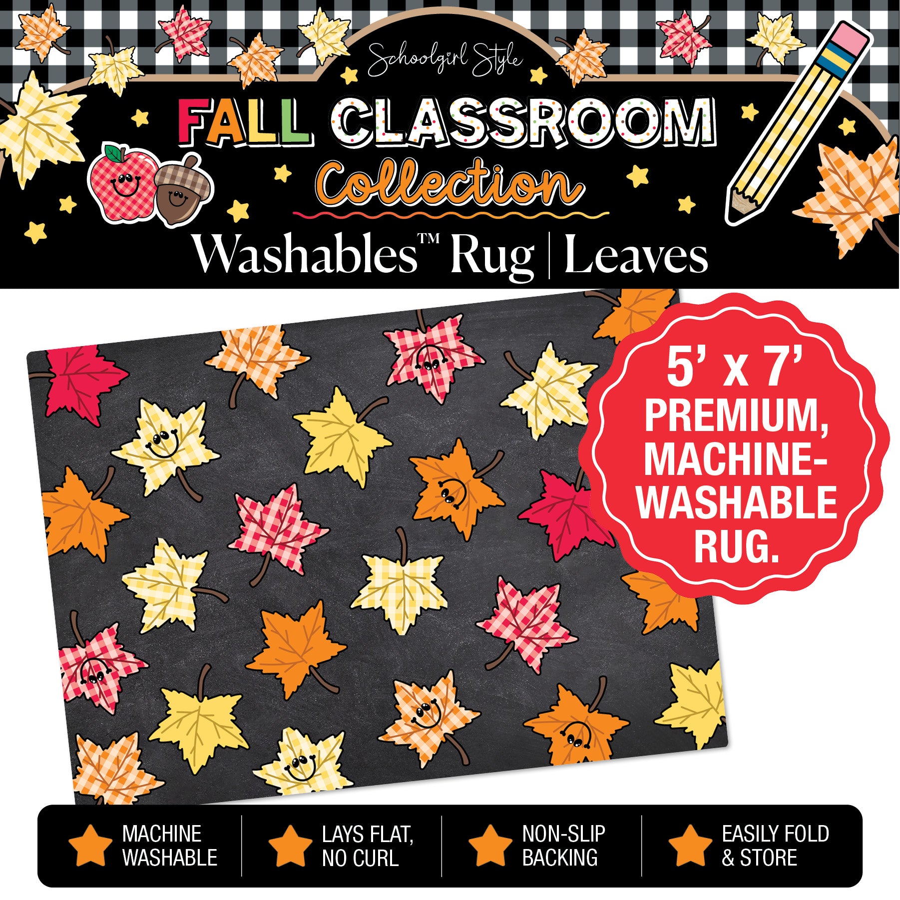 90s Teacher Gingham Leaves Classroom Mat by Schoolgirl Style