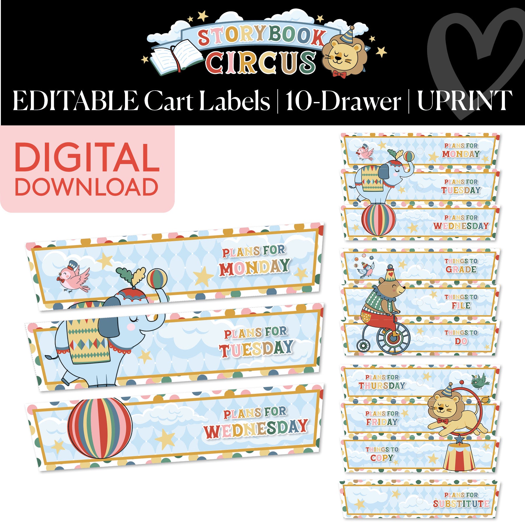 Printable Vintage Editable 10 Drawer Cart Labels | Storybook Circus
