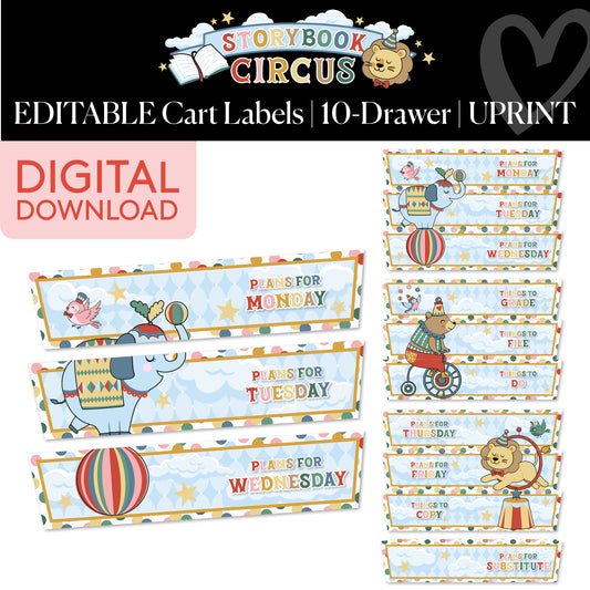 Printable Vintage Editable 10 Drawer Cart Labels | Storybook Circus