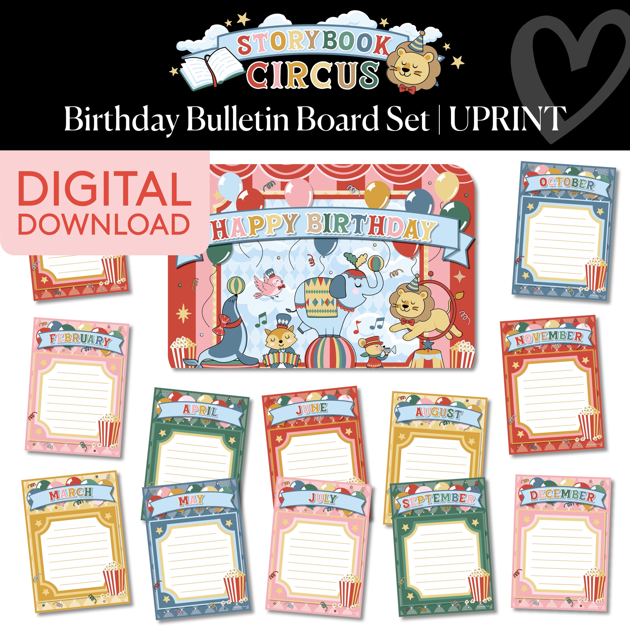 Printable Vintage Editable Birthday Bulletin Board Set | Storybook Circus