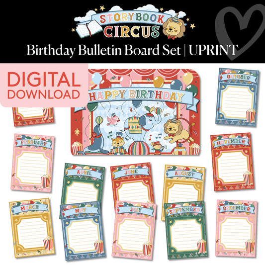 Printable Vintage Editable Birthday Bulletin Board Set | Storybook Circus