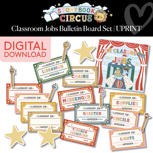 Printable Vintage Editable Classroom Jobs Bulletin Board Set | Storybook Circus