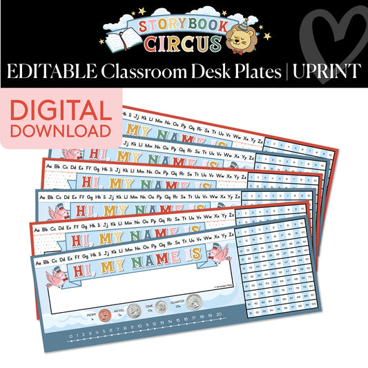 Printable Vintage Editable Classroom Desk Plates | Storybook Circus