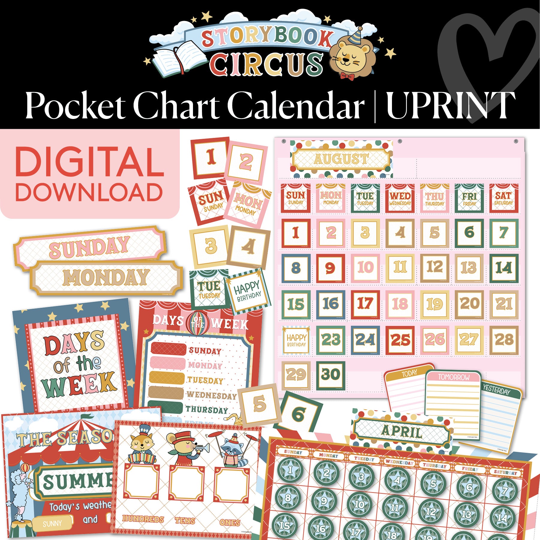 Printable Vintage Pocket Chart Calendar | Storybook Circus
