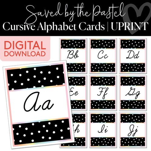 Saved By The Pastel Cursive Alphabet Cards UPRINT