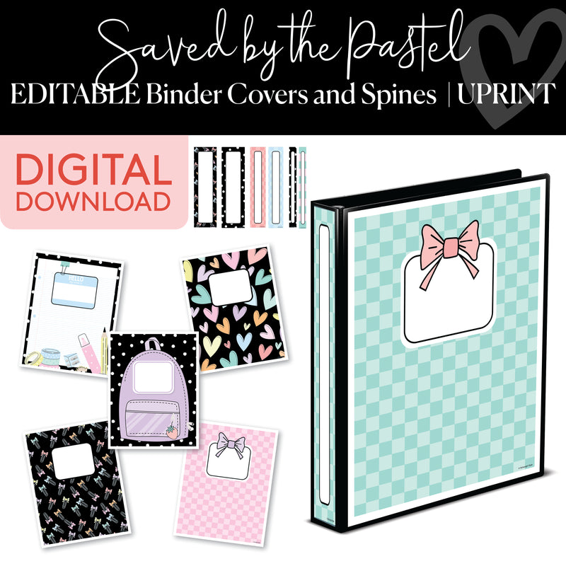 Saved By The Pastel Editable Binder Covers and Spines UPRINT 