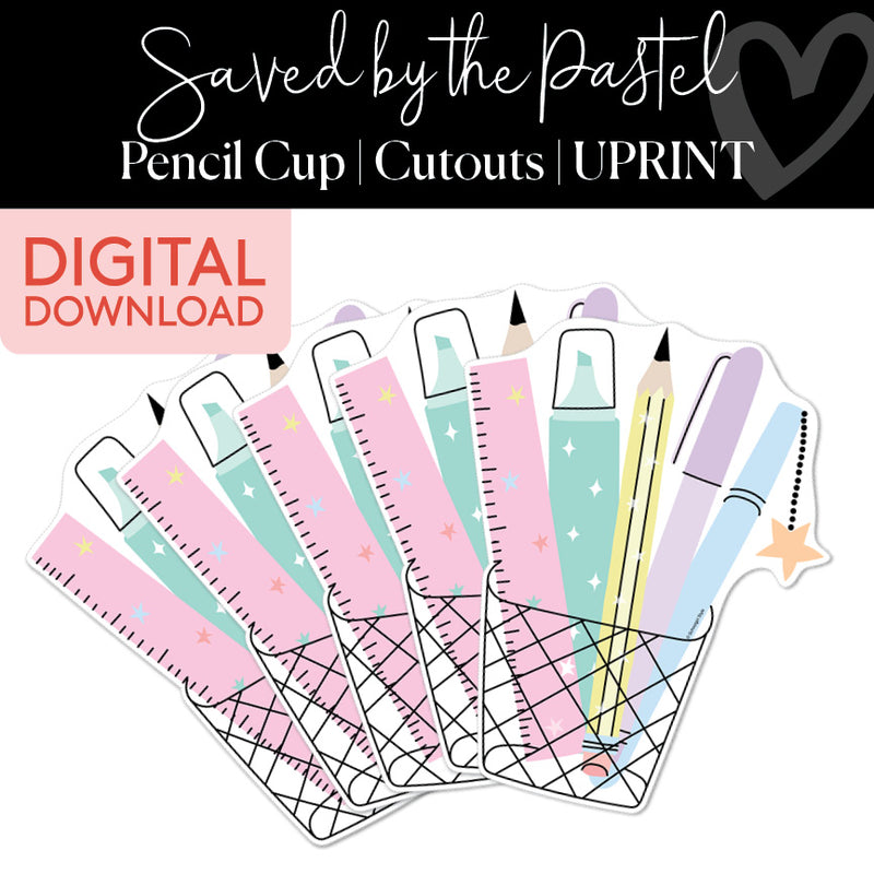 Pencil Cups | Classroom Cut Outs | Saved By The Pastel | Printable Classroom Decor | Schoolgirl Style