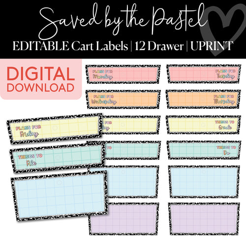 Saved By The Pastel Editable Cart Labels 12 Drawer UPRINT 