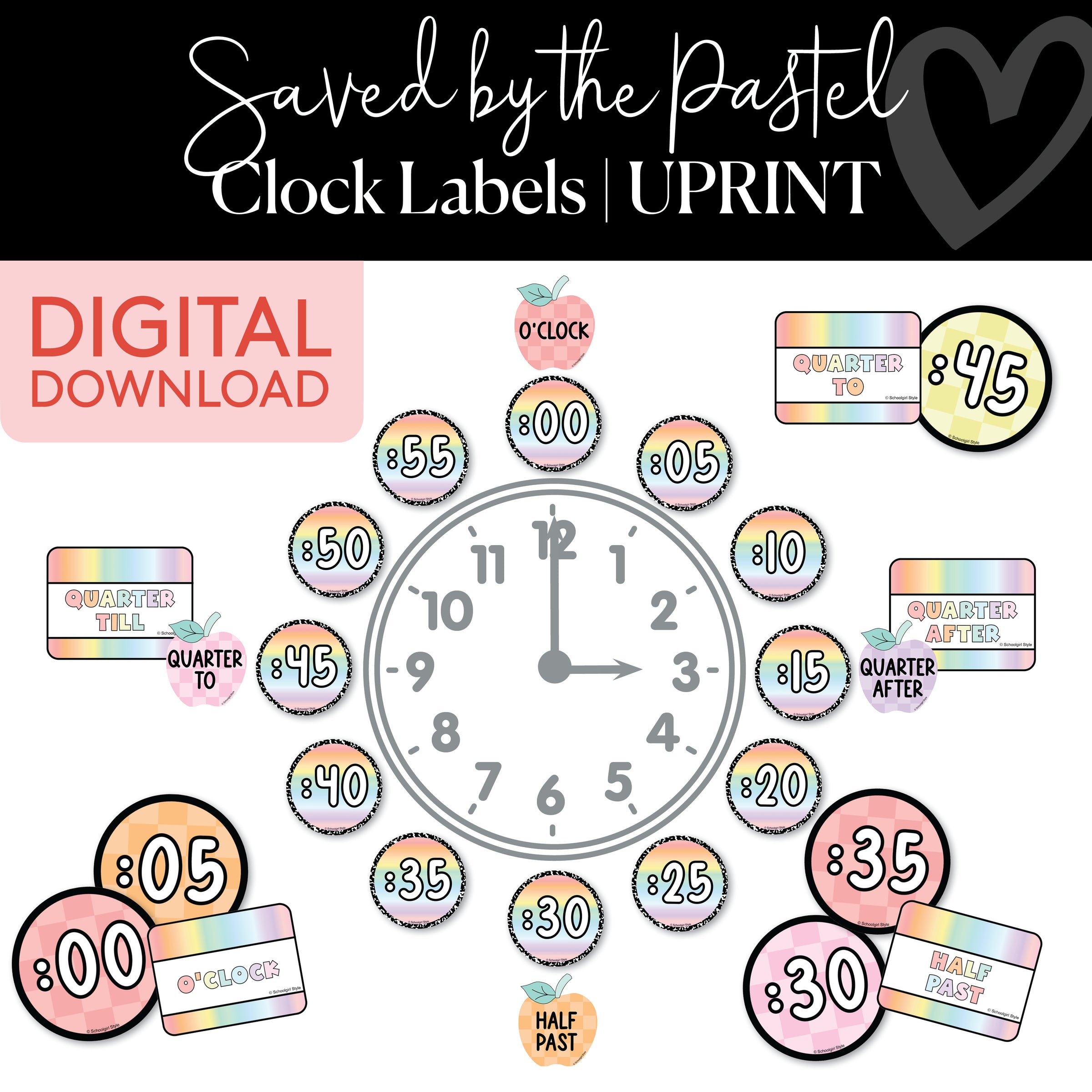 Clock Labels | Saved By The Pastel | Printable Classroom Decor | Schoo ...