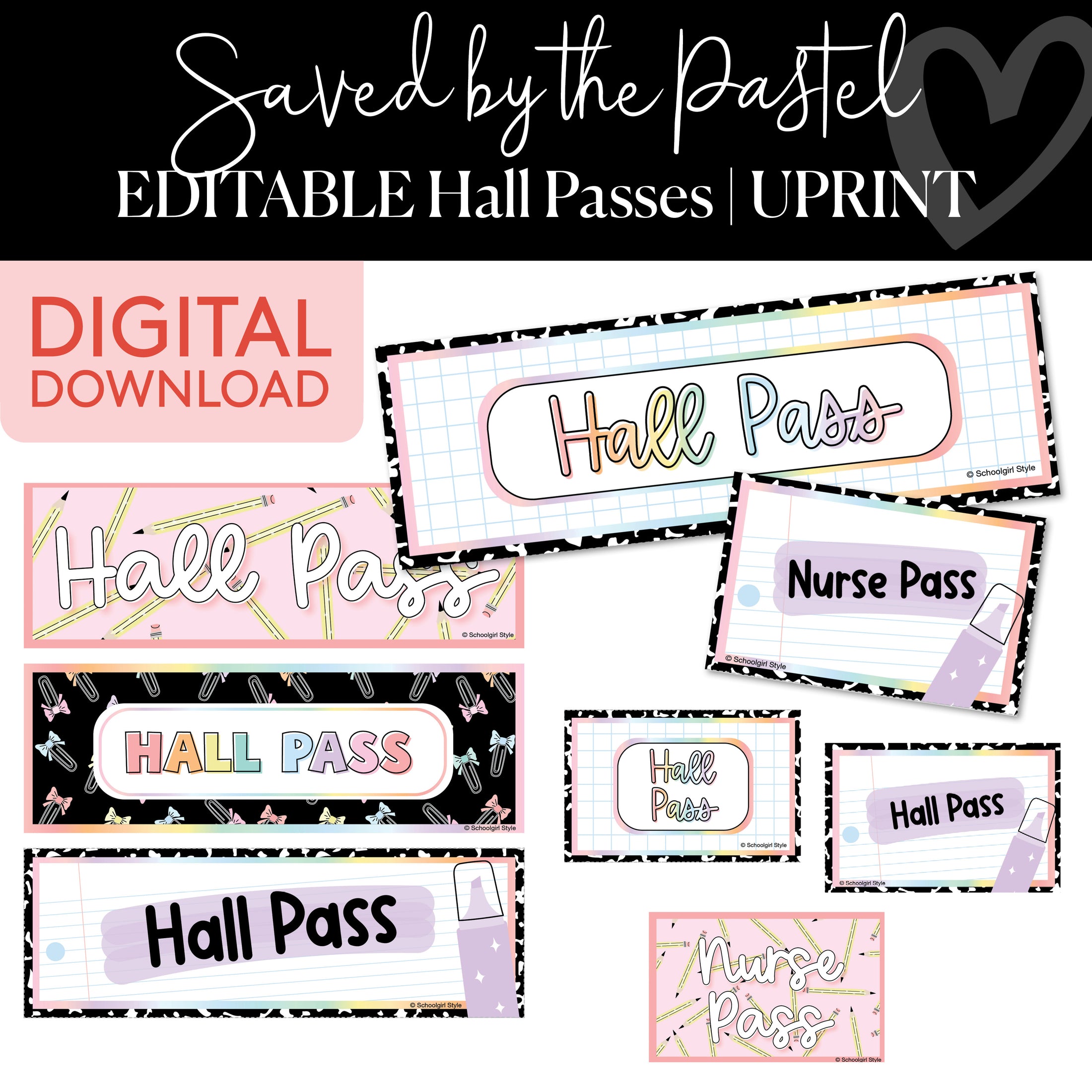 Printable Editable Classroom Hall Pass | Saved By The Pastel