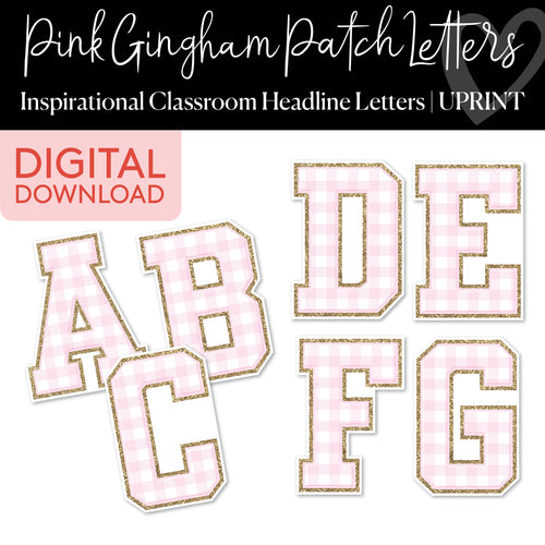 Pink gingham classroom bulletin board letters