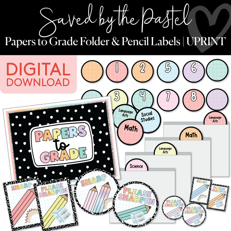 Saved By The Pastel Papers to Grade Folder & Pencil Labels UPRINT 