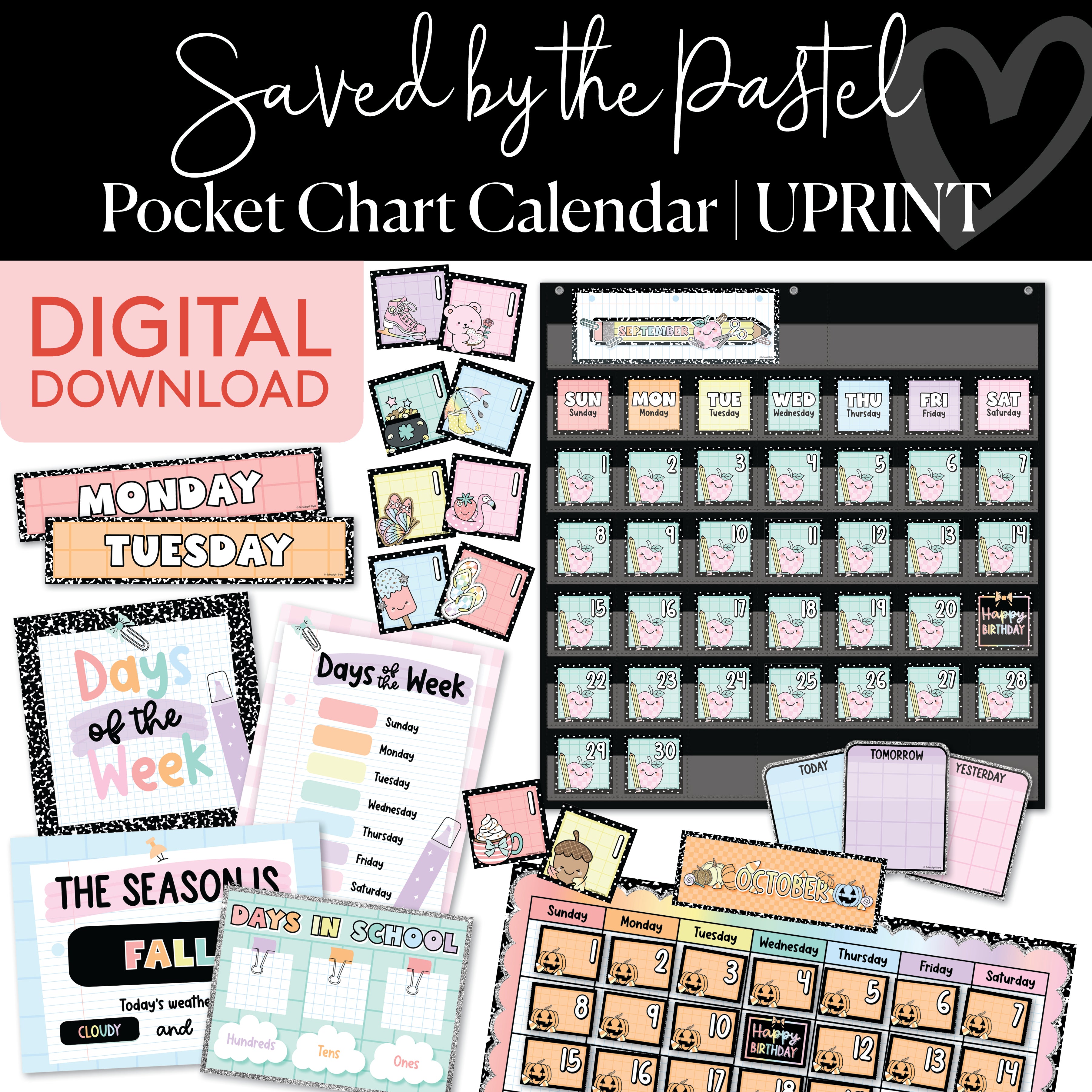 Pocket Chart Calendar Saved By The Pastel Printable Classroom Deco