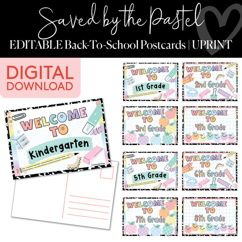 Saved By The Pastel Editable Back to School Postcards UPRINT 