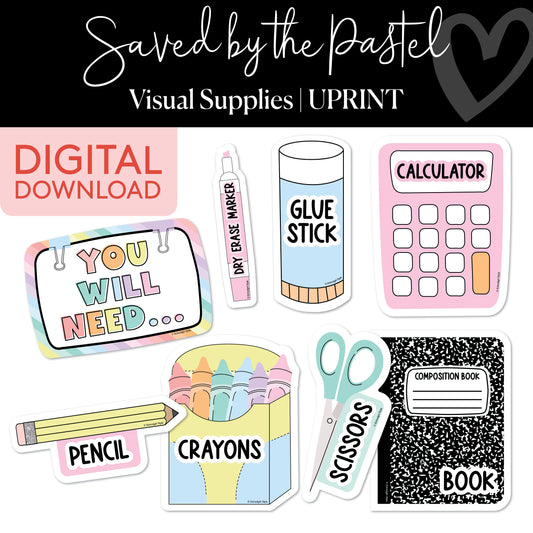 Visual Supplies Classroom Labels | Saved By The Pastel | Printable Classroom Decor | Schoolgirl Style