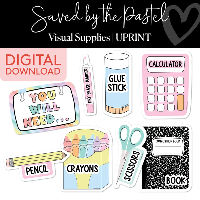Visual Supplies Classroom Labels | Saved By The Pastel | Printable Classroom Decor | Schoolgirl Style