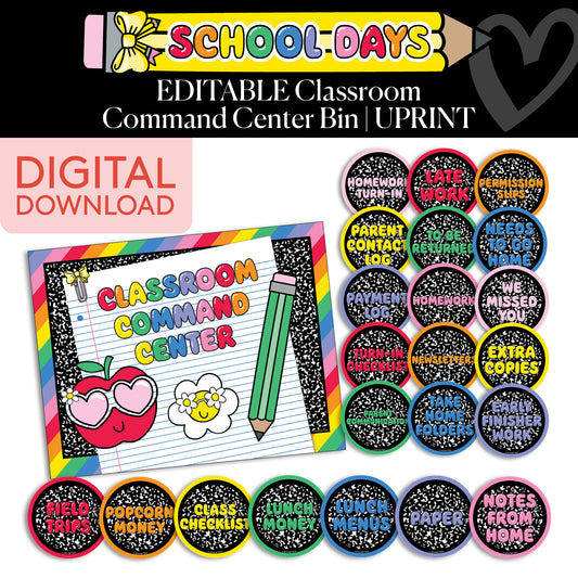 Printable Rainbow Command Center Classroom Bin | School Days