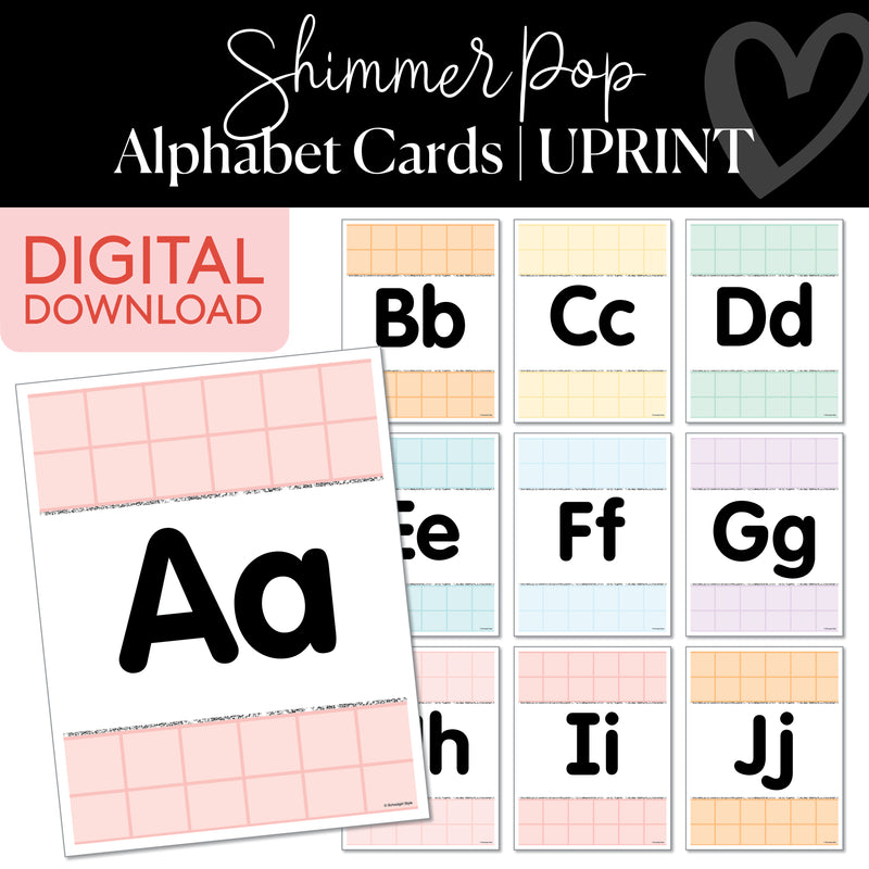 Alphabet Cards | Shimmer Pop | Printable Classroom Decor | Schoolgirl Style
