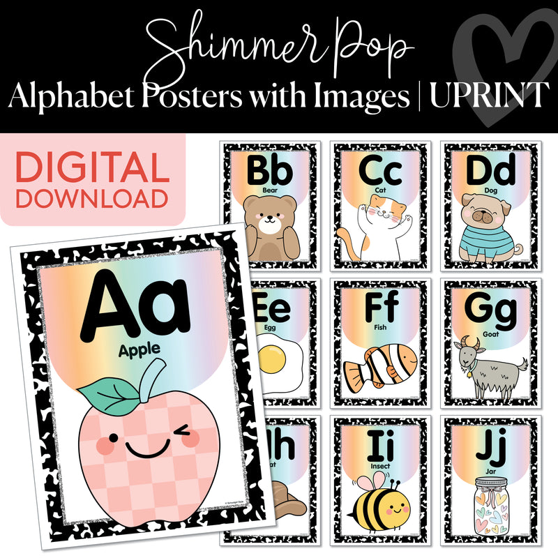 Alphabet Cards | Shimmer Pop | Printable Classroom Decor | Schoolgirl Style