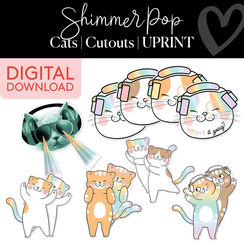 Cats | Classroom Cut Outs | Shimmer Pop | Printable Classroom Decor | Schoolgirl Style