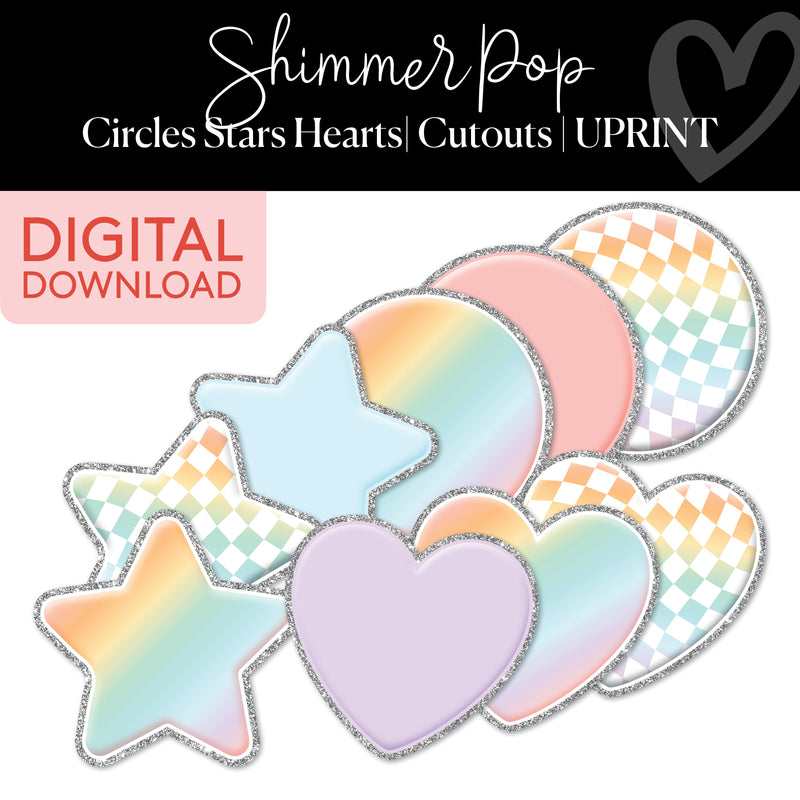 Circle Star Hearts | Classroom Cut Outs | Shimmer Pop | Printable Classroom Decor | Schoolgirl Style