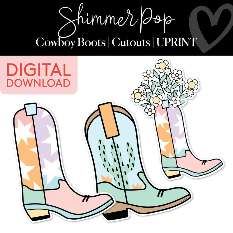 Cowboy Boots | Classroom Cut Outs | Shimmer Pop | Printable Classroom Decor | Schoolgirl Style