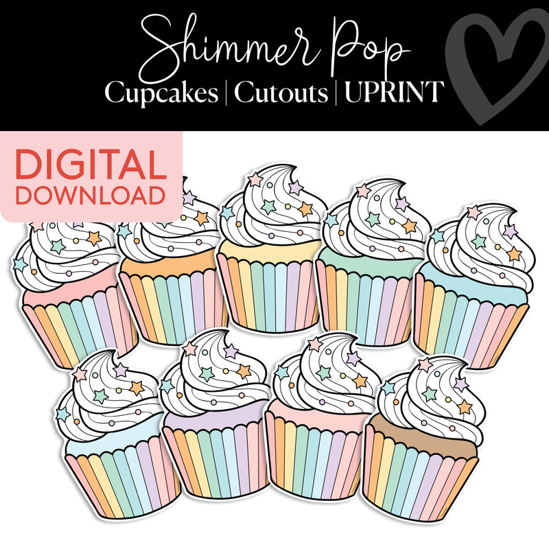 Cupcakes | Classroom Cut Outs | Shimmer Pop | Printable Classroom Decor | Schoolgirl Style