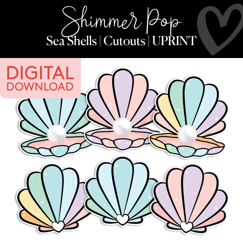 Seashells | Classroom Cut Outs | Shimmer Pop | Printable Classroom Decor | Schoolgirl Style