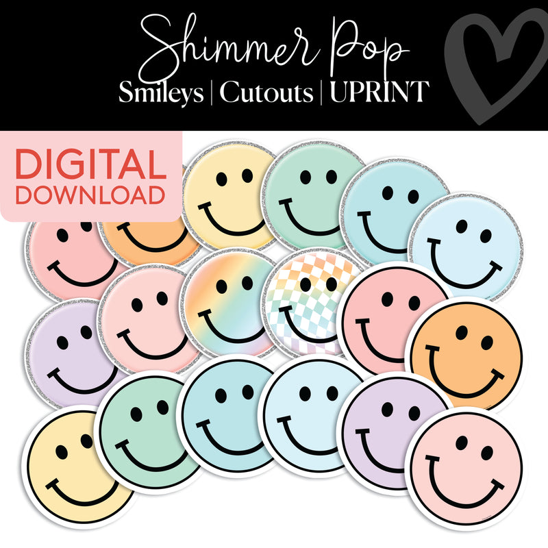 Smileys | Classroom Cut Outs | Shimmer Pop | Printable Classroom Decor | Schoolgirl Style
