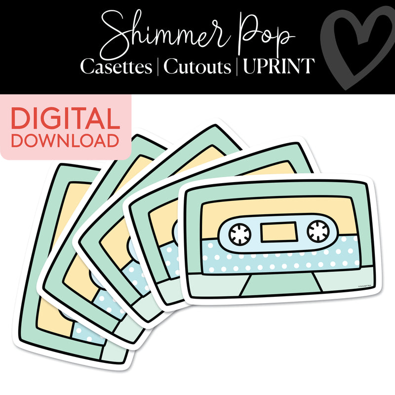 Cassettes | Classroom Cut Outs | Shimmer Pop | Printable Classroom Decor | Schoolgirl Style