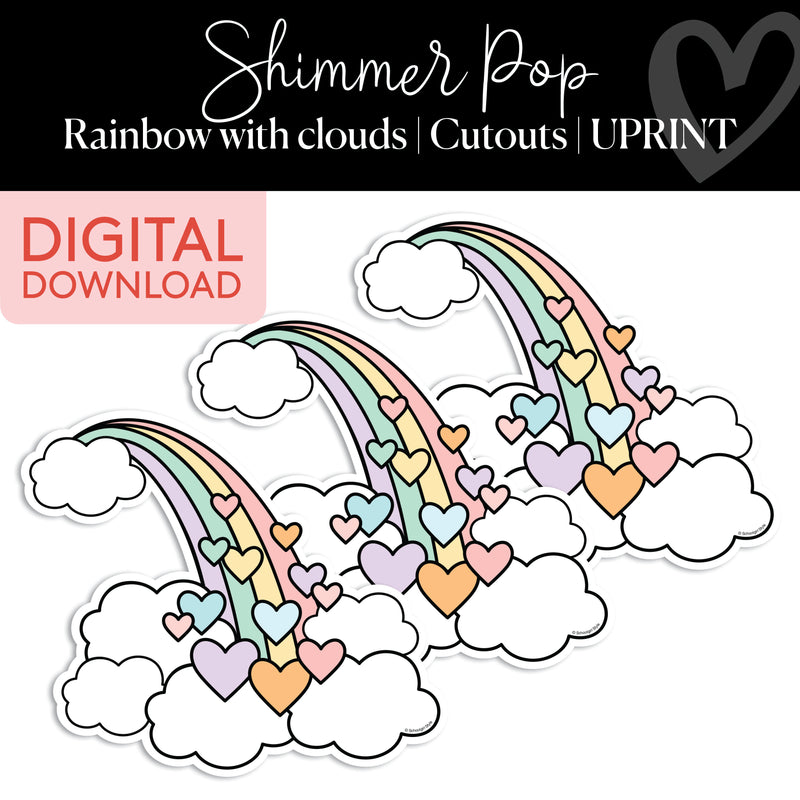 Rainbow with Clouds | Classroom Cut Outs | Shimmer Pop | Printable Classroom Decor | Schoolgirl Style