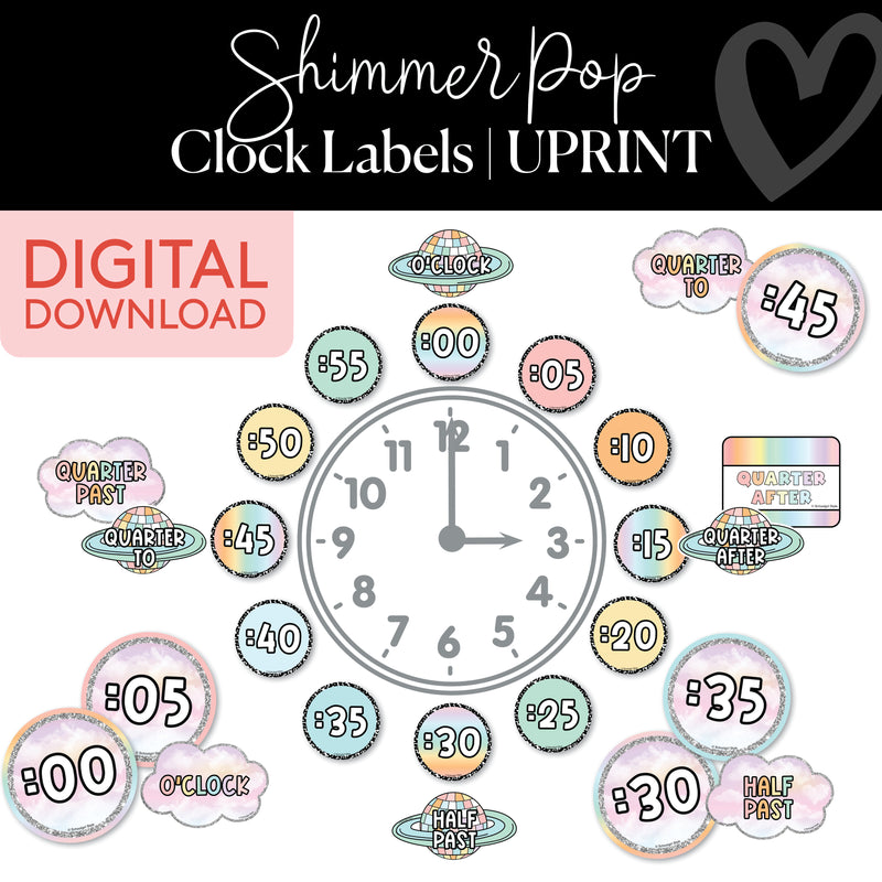 Clock Labels | Shimmer Pop | Printable Classroom Decor | Schoolgirl Style